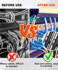 Comparison before and after using 8 Set 1U Cable Management Tie Bar Kit for 19 Inch Server Racks With Open Frame Cabinets Includes 8 Tie Bars 50 Zip Ties 16 Cage Nuts 16 Screws For Slick Pro Grade Wire Management And Cabling Organization