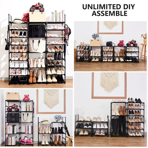 Top Shelf Metal Shoe Rack Adjusts Between Seven And Nine Levels Holds Fifty Five Pairs Legit Game Changer Entryway Closet Storage Solution Sneakers Boots