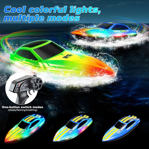 Two Pack RC Boat Set For Pools And Lakes, Self Righting Remote Control Boats With RGB Lights and controllers, night use