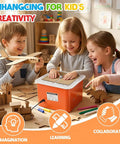 Children using an Electric Cardboard Cutter with Precision Cutting Tool for DIY Crafts, creating models and projects.