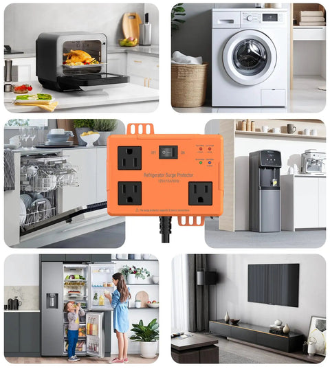 3 Outlet Refrigerator Surge Protector With Time Delay And 3000J Voltage Protection for home appliances in kitchen settings