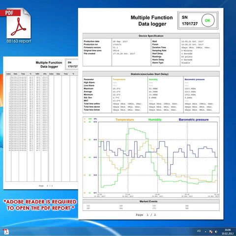 USB Temperature And Humidity Data Logger With Barometric Pressure Tracking And No Fuss Pdf Csv Reports For Cold Chain Storage report display, graphs, data.