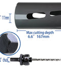 Carbide Tipped Hole Saw Cutter 4 3 8 Inch 111mm Deep Cut Up To 6.6 Inches With Arbor For Do It All Multi Purpose Use