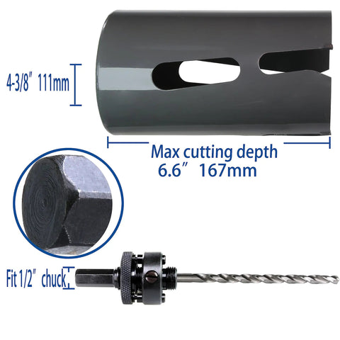 Carbide Tipped Hole Saw Cutter 4 3 8 Inch 111mm Deep Cut Up To 6.6 Inches With Arbor For Do It All Multi Purpose Use