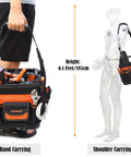 Open Top 24 Pocket Hard Base HVAC And Electrician Tool Bag With Rigid Bottom For Dry Tools 25 MOLLE Loops Hand Shoulder Carrying