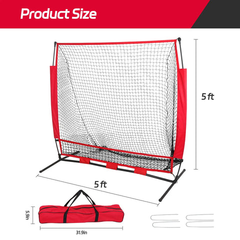 Portable Baseball And Softball Practice Net With Bow Frame Foldable Batting Cage For Hitting And Pitching Drills size 5x5 ft