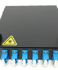 Front view of Wall Mount Fiber Enclosure With Splicing Module And Loaded Six Port LC UPC Singlemode Duplex LGX Panel