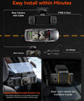 Diagram of setup for Five Channel Dash Cam With 360 Degree View And WiFi 6 App, highlighting rear camera and suction cup mount.