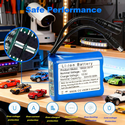 Heavy Duty 12V 3000mAh Rechargeable Battery Pack With 12.6V Charger And DC5521 Connector for electronics workshop