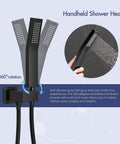 10 Inch Matte Black Shower Set With Square Rain Head And Handheld, Wall Mounted Rainfall Fixtures, handheld shower detail
