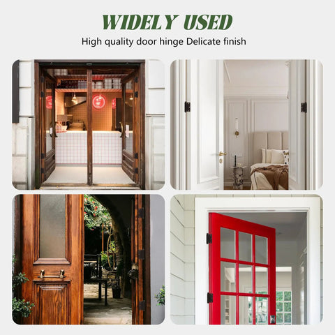 Collage of doors showing Oil Rubbed Bronze Self-Closing Door Hinge, Heavy-Duty 3.5 Inch Auto Closer With 3 1/2 Inch Spring Hinge