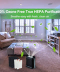 Living room with Drop In Replacement Filter Kit For Honeywell HPA200 Series Air Purifiers with H13 R Filters visible.