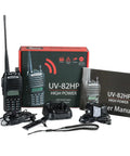 UV 82HP Beefy High Power Dual Band Radio With 136 174 MHz VHF And 400 520 MHz UHF Two Way Radio kit with accessories and manual