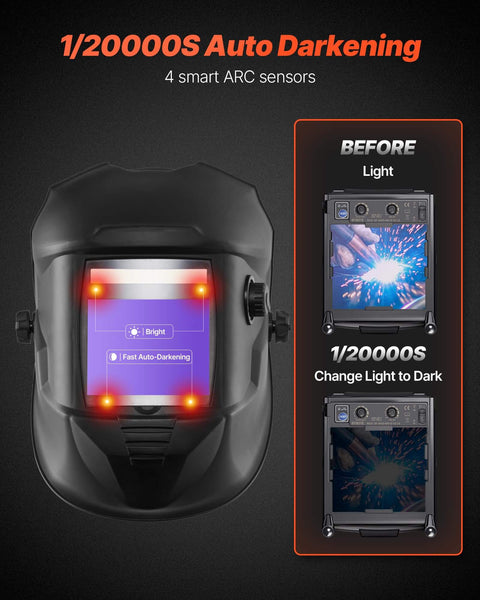 Auto Darkening Welding Helmet Pro Grade With True Color Large Viewing Screen Solar Powered Welder Mask Four Arc Sensors