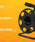 Heavy Duty Metal Extension Cord Reel Stand for 100 Ft 14 3 Cords with Rugged Black Base and Smooth Reeling Handle