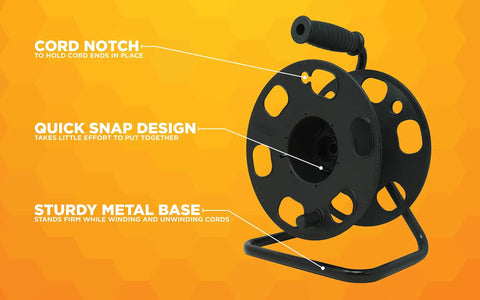 Heavy Duty Metal Extension Cord Reel Stand for 100 Ft 14 3 Cords with Rugged Black Base and Smooth Reeling Handle