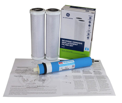 Replacement Filter Kit For GXRM10RBL Reverse Osmosis System Includes FX12P Stage 1 And Stage 3 Carbon Filters And TFM24