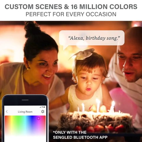Family using Color Changing Smart Light Bulb With Auto Pairing To Alexa Devices, No Hub Needed, Bluetooth Mesh Lighting