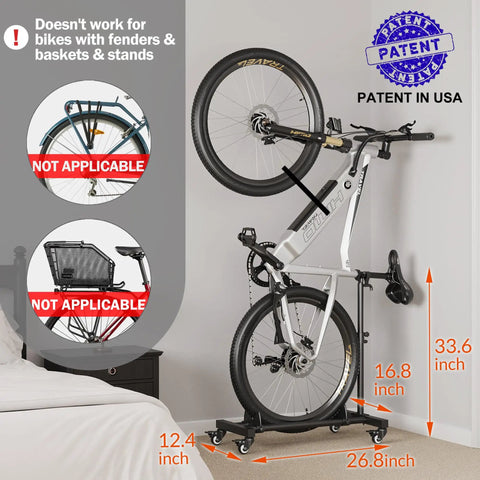 Vertical Bike Stand Freestanding Rack With Adjustable Height For 29 Inch Wheels 360 Degree Lockable Wheels Portable Indoor Bike Holder