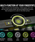 Ultimate Optical Mechanical Gaming Keyboard Blazing Fast OPX Switches showing iCUE control wheel for media control.