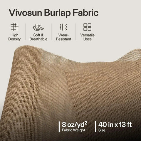 Heavy Duty Natural Burlap Fabric Roll 40 Inch By 13 Foot High Density Jute for multipurpose gardening and outdoor plant care.