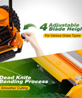 14 Inch Manual Push Reel Lawn Mower With 5 Blade Precision Cutting And Scissor Like Action For Clean Grass Snips, 4 Height Settings For Perfect Lawn Maintenance, Low Effort Yard Work, Quiet And Eco Friendly, orange metal close-up