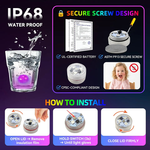16 Inch LED Light Up Beach Balls 4 Pack With Remote glow in the dark pool toys with IP68 waterproof secure design and install guide