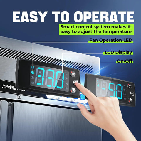 Heavy Duty Commercial Refrigerator And Freezer Combo With Dual Temp Zones For Restaurants And Bars control panel showing adjustable LCD display.