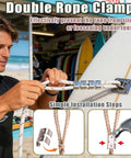 Man securing rope with Six Pack 304 Stainless Steel Rope Clamps with Thimble Fittings, heavy-duty for marine gear setup.