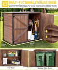 Outdoor Storage Cabinet And Trash Can Shed With Metal Frame And Solid Wood Panels Durable Garden Organizer showcasing open front view with shelves and garden tools inside.