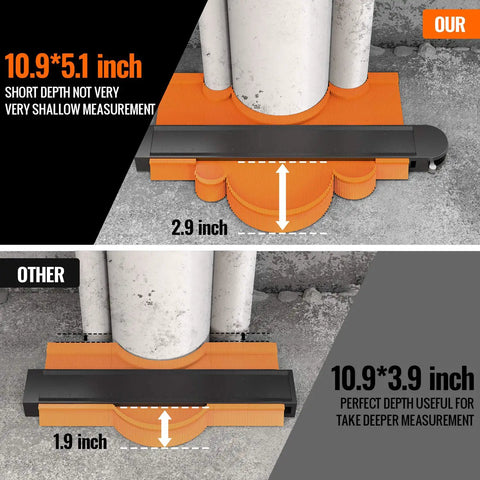 Contour Gauge Duplicator With Lock Two Pack 5 Inch And 10 Inch showing depth comparison on pipes for precise fit.