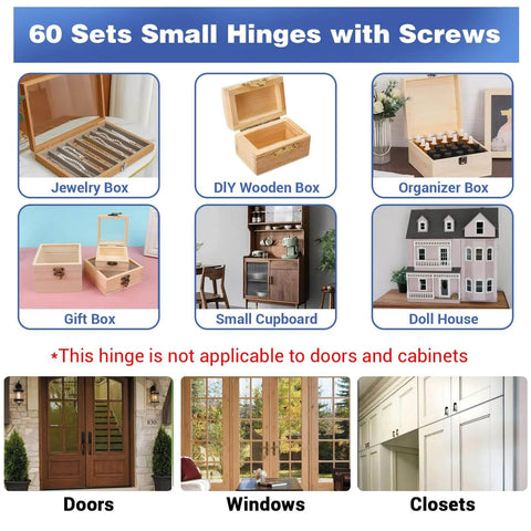 60 Sets Mini Hinges With Screws 0.6 Inch 270 Degree Folding Butt Hinges for Wood Jewelry Boxes DIY Projects Gates Drawers