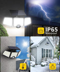 Outdoor Solar Lights With Motion Sensor, Triple Head Design Covers 270 Degree Wide Lighting, IP65 Waterproof, on house