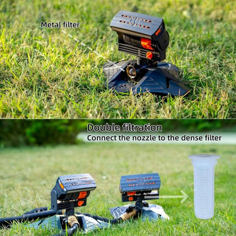 Oscillating Sprinkler Irrigator for Outdoor Watering System with metal filter and double filtration on lawn