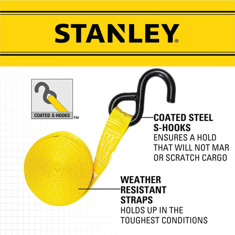Heavy Duty 1 Inch By 14 Foot Ratchet Tie Down Straps With 3,000 Pound Break Strength And 1,000 Pound Safe Working Load