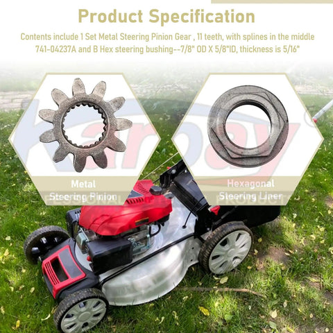 Steering Pinion Gear And Bushing Kit For MTD Lawn Tractors, Eleven Tooth Pinion With Splines, Two Components Displayed
