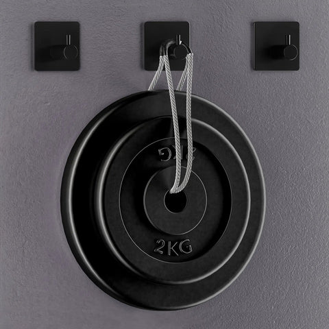 Matte Black Self Adhesive Towel Hooks, Heavy Duty SUS304 Stainless Steel Wall Or Door Mounted Hangers, holding weight plates