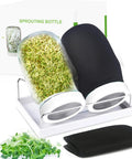 Two Pack 32 Oz Wide Mouth Sprouting Jars Kit With Stainless Steel Sprouter Lids Stand Blackout Sleeves And Drain Tray