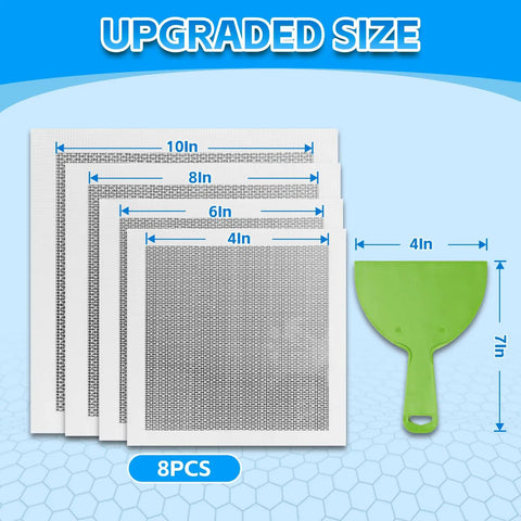 All In One Wall Repair Patch Kit With Eight Patches In 10 8 6 And 4 Inch Sizes Self Adhesive Aluminum Drywall Patches Includes Large Squeegee And Sandpaper For Quick Hole And Dent Fix