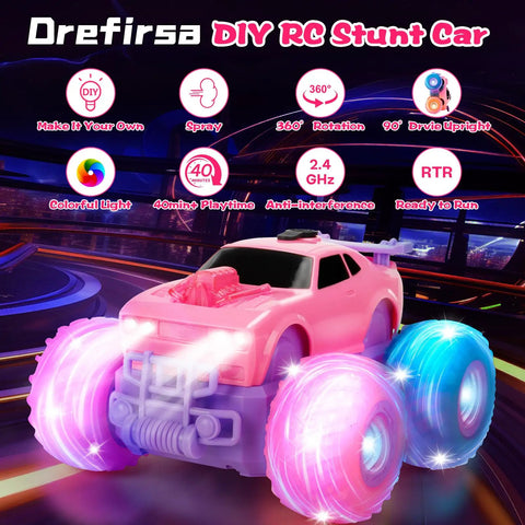 Princess Themed Remote Control Monster Truck For Girls With DIY Sticker Kit, Colorful Wheel Lights And Headlights