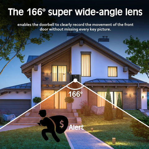 Video Doorbell Camera With Chime 1080P HD Wireless WiFi Motion Detection highlighting 166° wide-angle lens in house setting