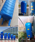 Solid Vertical Water Pressure Tank With Mounting Kit Freeze Proof Food Grade Polyethylene Well Storage Container Built Heavy Duty for Home Plumbing in outdoor settings.