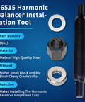 Parts of Harmonic Balancer Installation Tool For Chevy Small Block And Big Block Cranks, steel rod, nut, and washer layout