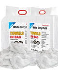 Premium White Terry Cloth Rags 25 Lb Bag Two Pack Beast Absorbent Cleaning Rags for garage, industrial use, housekeeping.