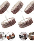 Five Pack 3.15 By 1 By One Quarter Inch Shank Mounted Flap Wheel 80 Grit Aluminum Oxide Abrasive Wheels for metal finishing
