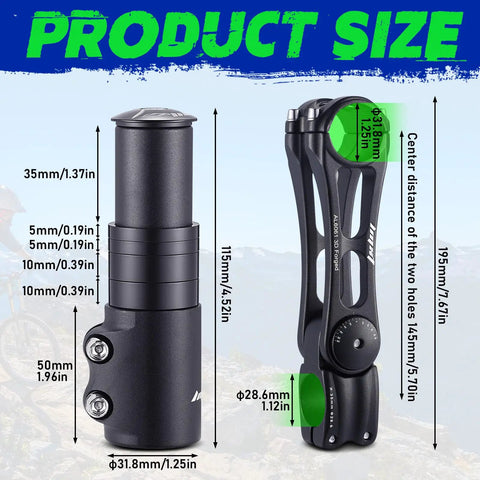 Size details of Adjustable Bike Stem Riser For Comfort And Angle Adjustment Universal 31.8Mm Stem With 28.6Mm Fork Extender