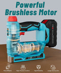 Heavy Duty 18 Gauge Cordless Brad Nailer And 3 In 1 Battery Powered Stapler with brushless motor on a work surface.