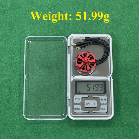 Beefy Brushless 2212 920KV RC Motor For Planes And Quadcopters 2 4S 52g on digital scale showing weight 51.99g