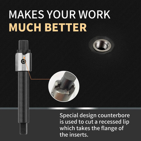 Metric M6X1.0 Thread Repair Kit With Stainless Steel Inserts, HSS Drill, image showing close-up of counterbore tool and insert