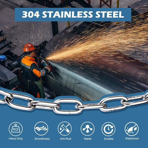 Worker welding stainless steel with sparks, emphasizing material's strength. Stainless Steel Chain 3/16 Inch By 2 Ft Heavy Duty Chain Link